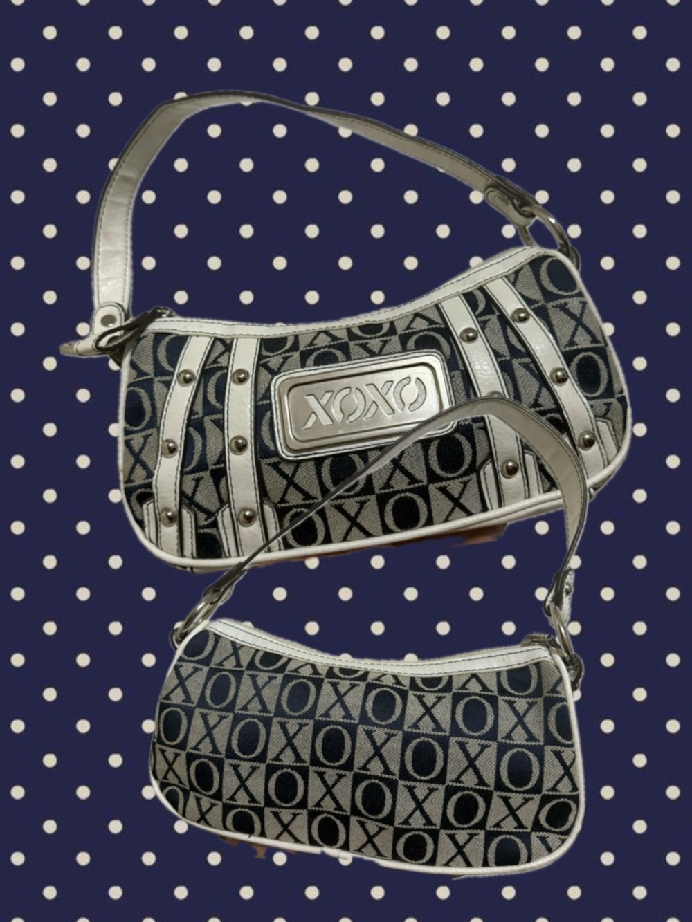 XOXO Navy and White Logo Jacquard Shoulder Bag